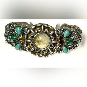 Carolyn Pollack Sterling Silver & Brass Cuff ~ Turquoise & Malachite Bracelet